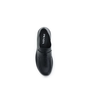 Prada Black Calf Leather Bos Taurus Slip-On Loafers