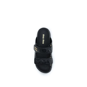 Miu Miu Black Napa Leather / Calf Bos Taurus Slippers