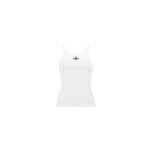 Fendi White Cotton Sleeveles T-Shirt