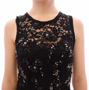 Black floral lace crystal embedded dress