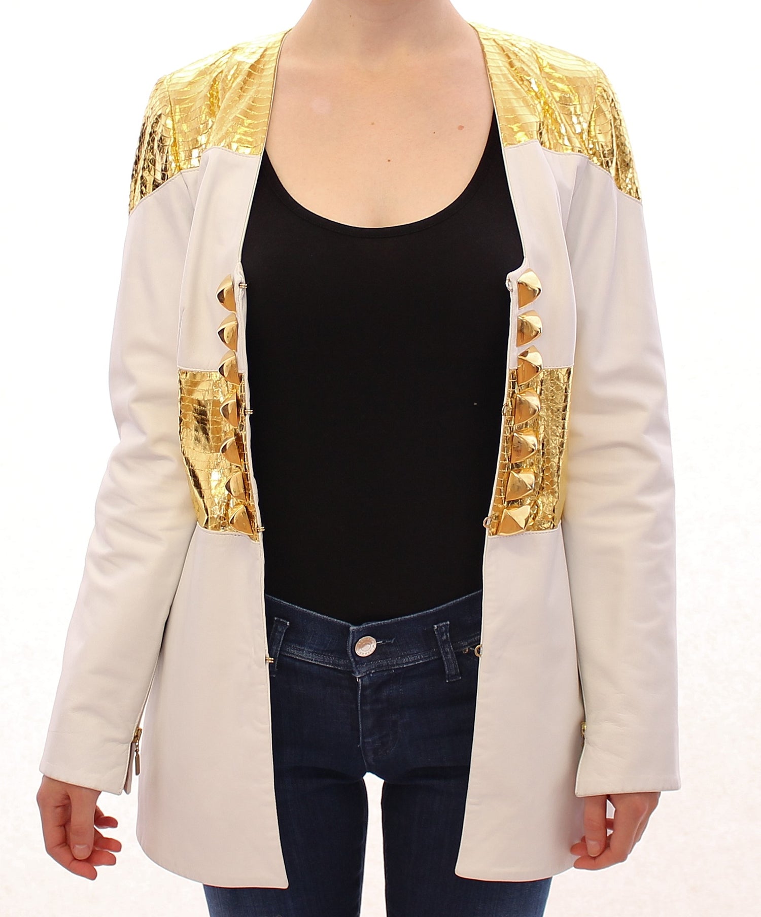 White Gold Metallic Leather Jacket