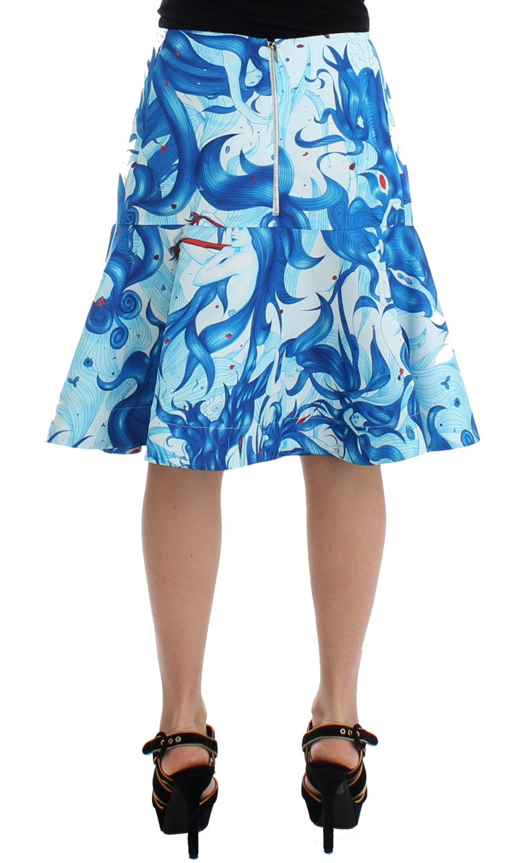 Blue Peplum Fresco-Print Straight Pencil Skirt