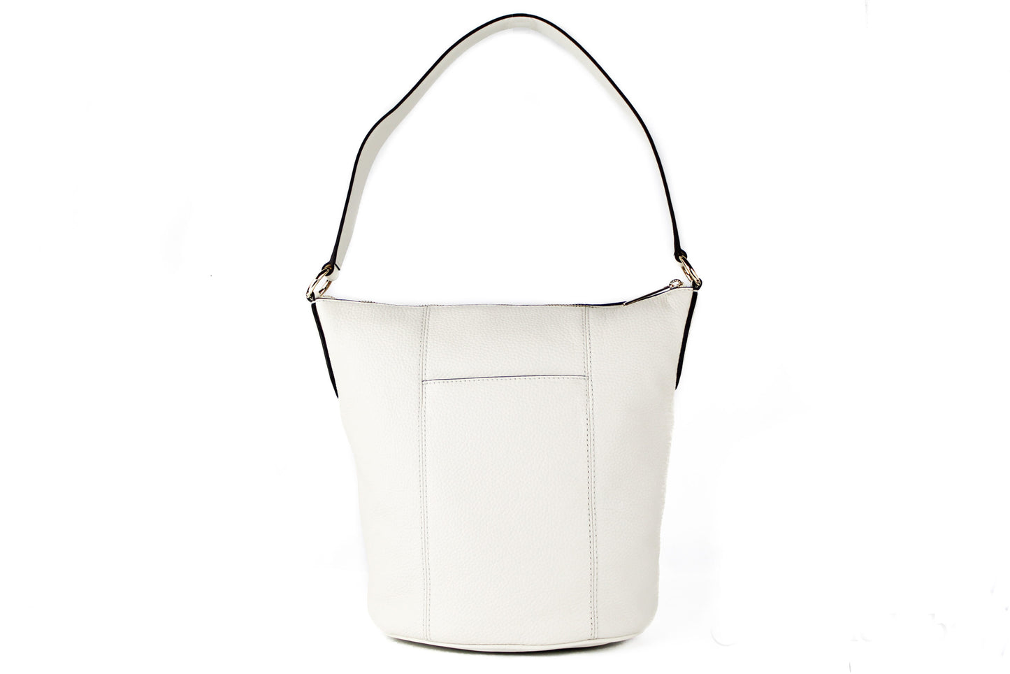 Brooke Medium Pebbled Leather Bucket Messenger Crossbody Handbag (Light Cream)