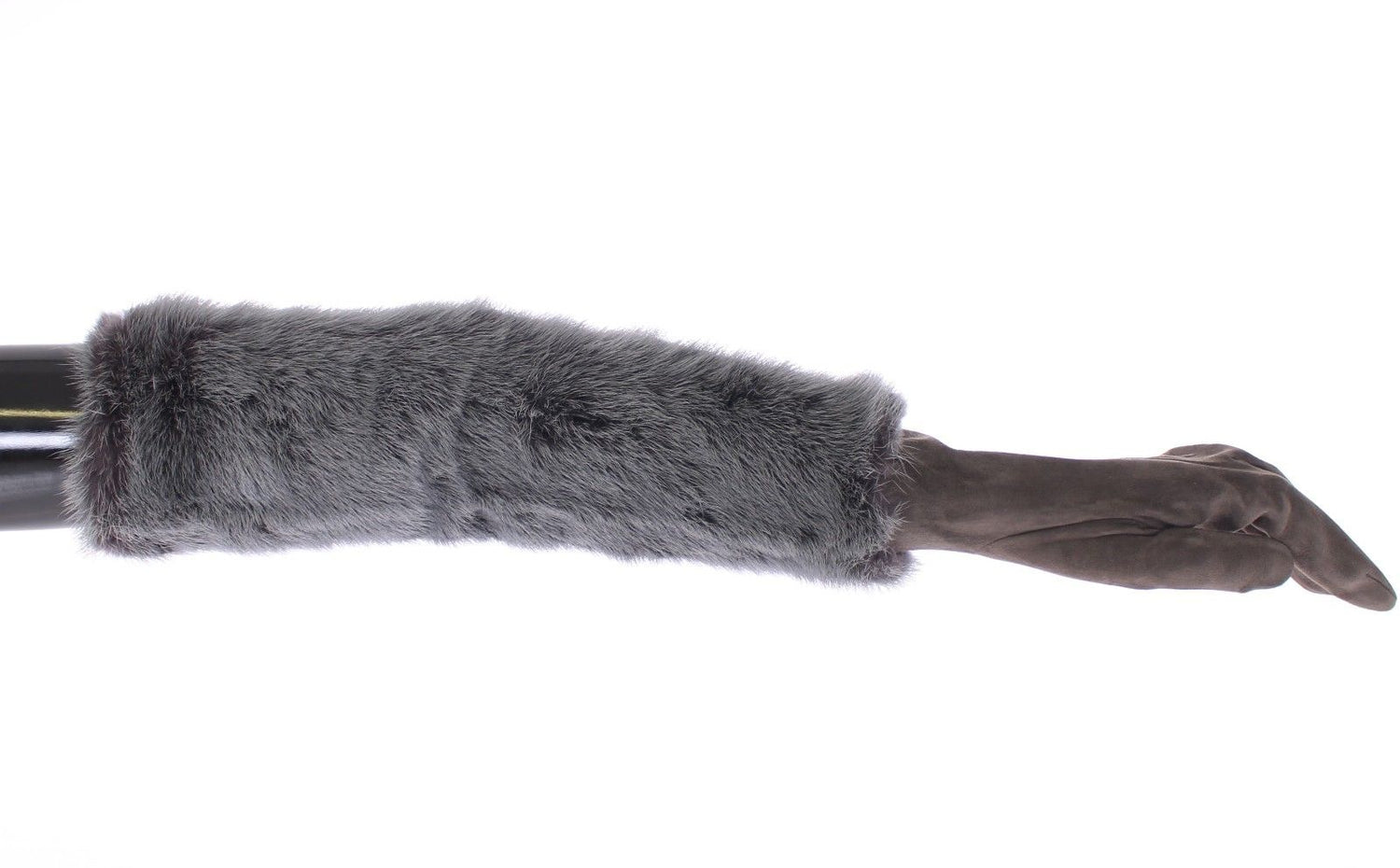 Gray Mink Fur Lambskin Suede Leather Gloves