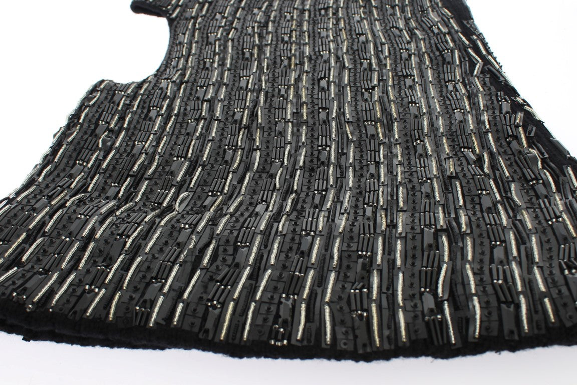 Black Wool Crystal Runway Crochet Hood