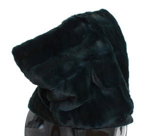Green Weasel Fur Crochet Hood Scarf Hat