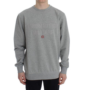 Gray Cotton Stretch Crewneck Pullover Sweater