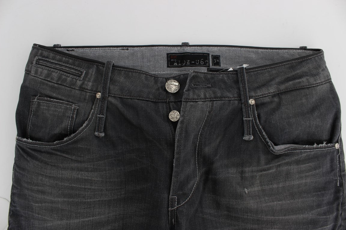 Gray Cotton Regular Low Fit Jeans