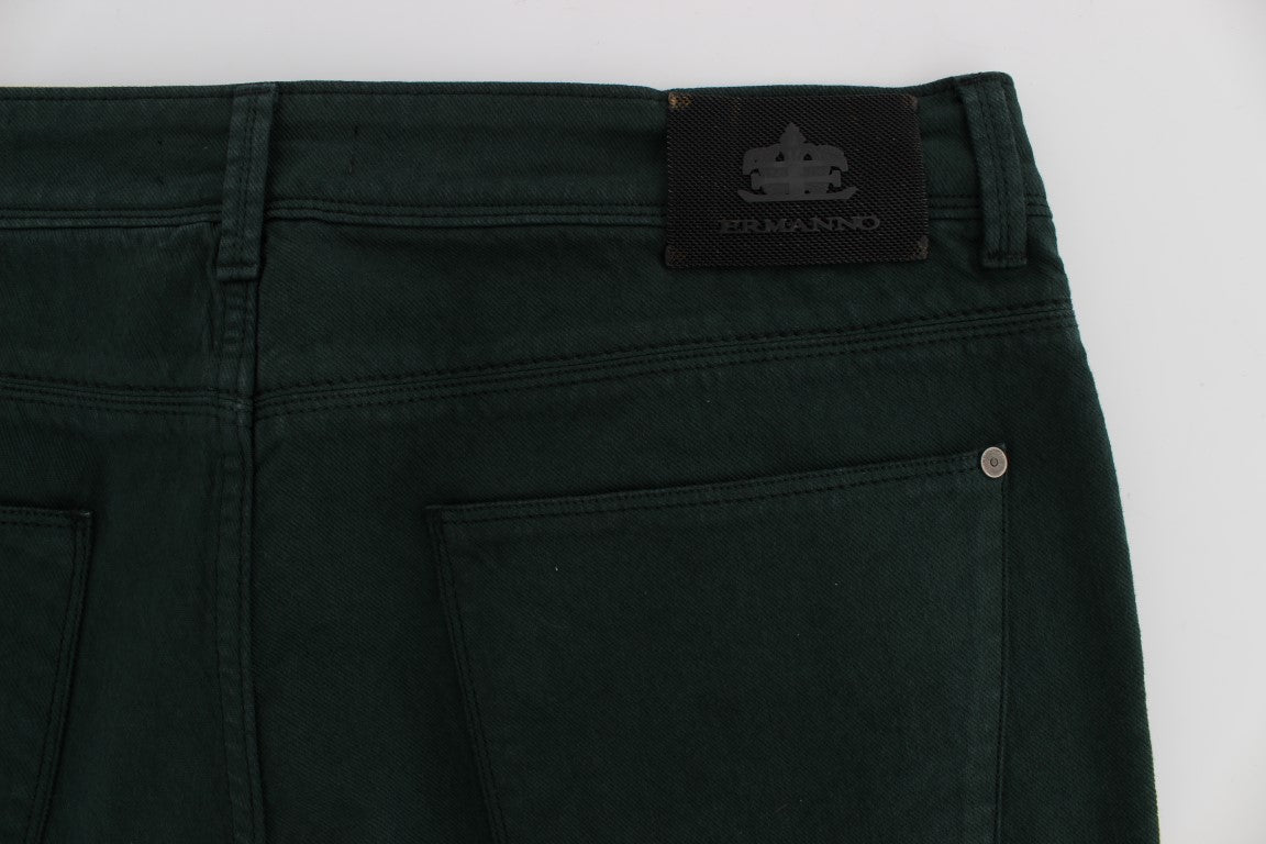 Green Cotton Denim Stretch Straight Fit Jeans