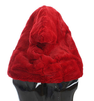Red Weasel Fur Crochet Hood Scarf Hat
