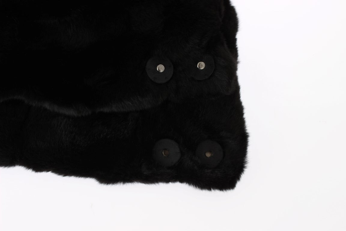 Black Weasel Fur Crochet Hood Scarf Hat