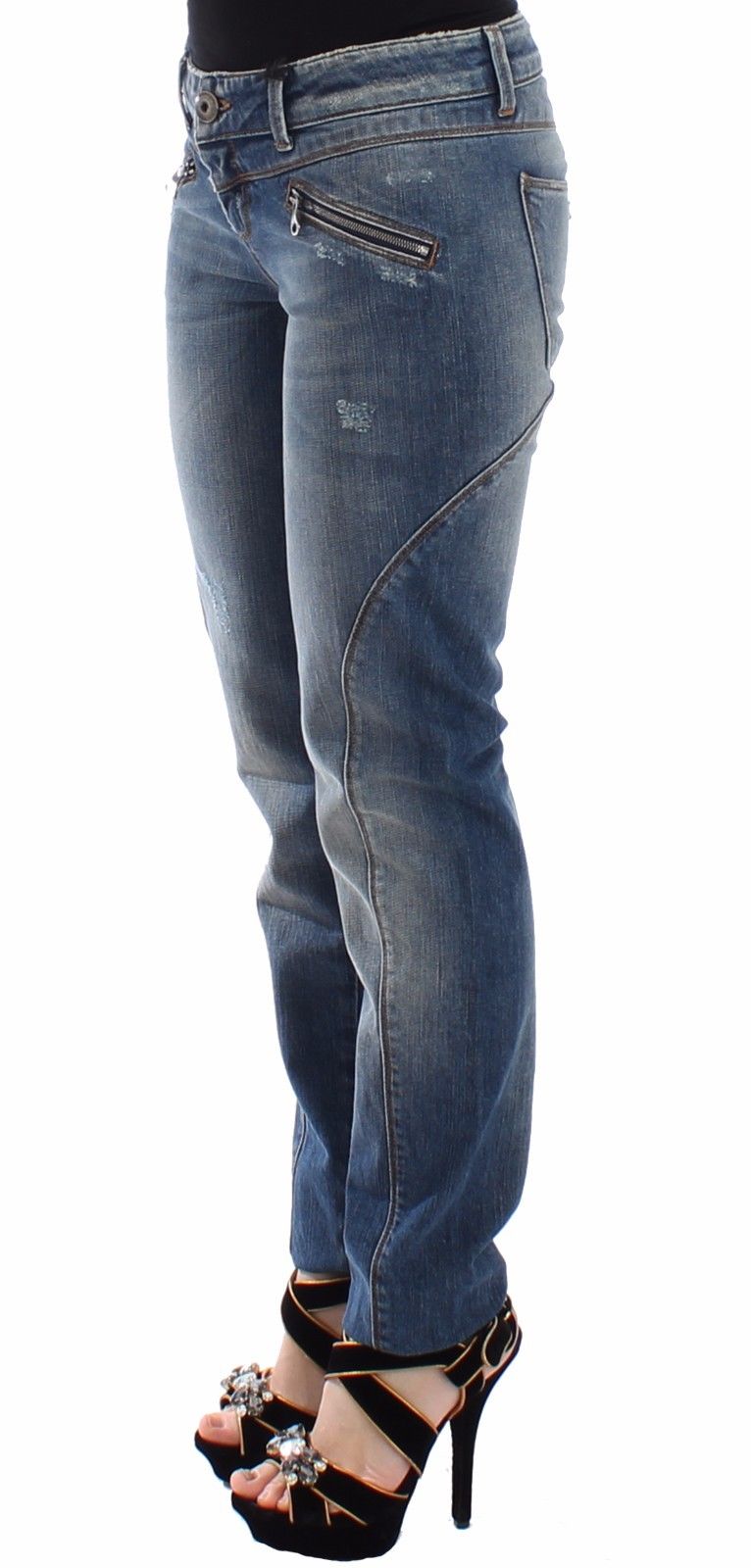 Blue Slim Jeans Denim Pants Straight Stretch