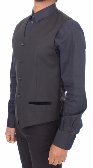 Black Wool Silk Stretch Dress Vest Blazer