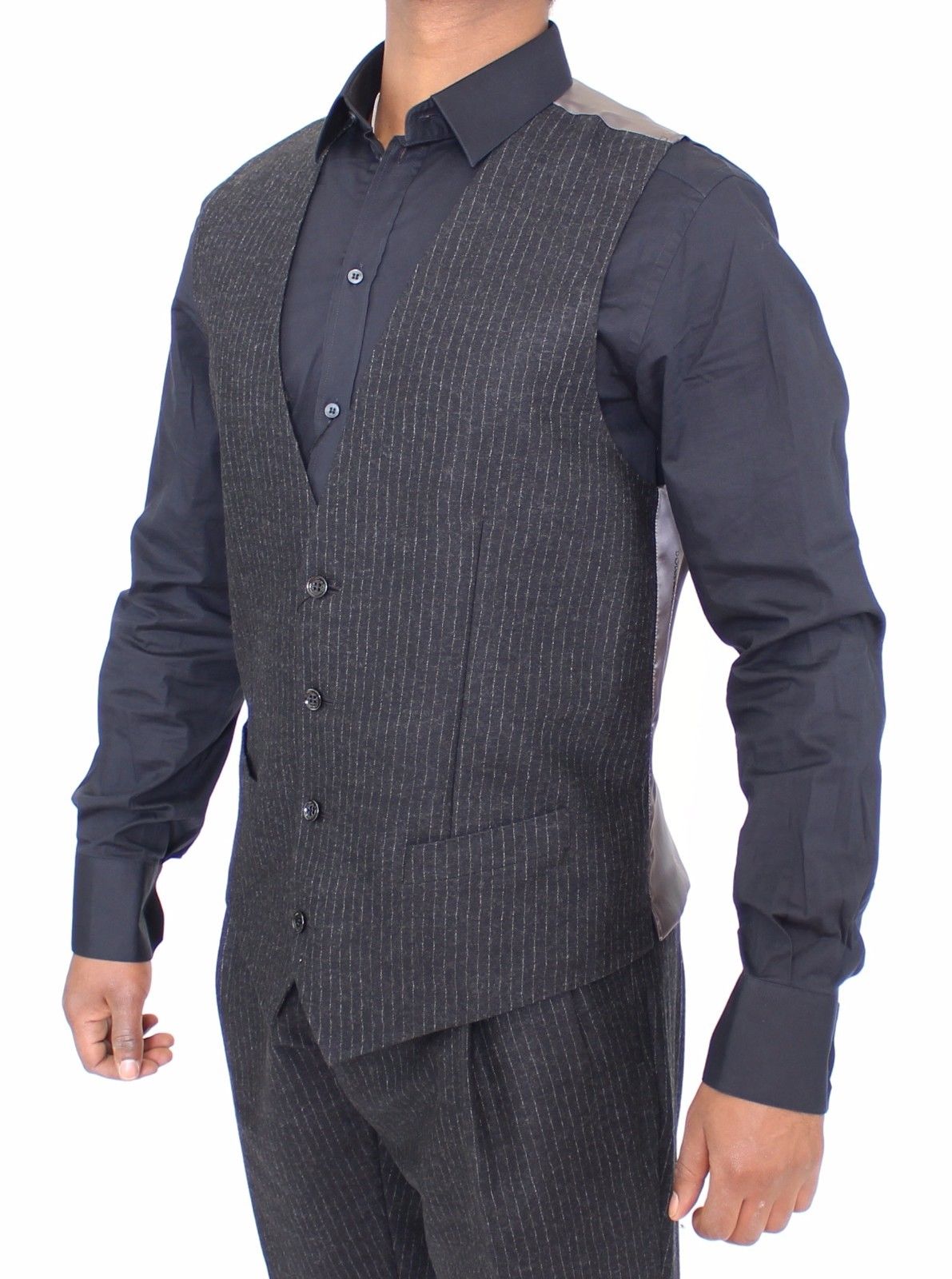 Gray Striped Wool Dress Vest Gilet