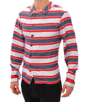 Blue Red Striped Runway Casual Linen Shirt