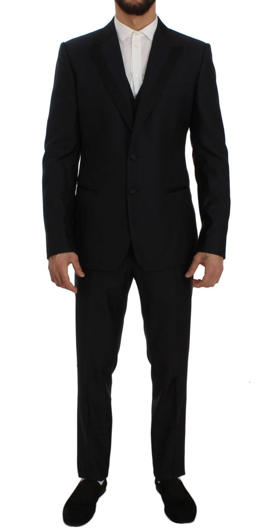 Blue Silk Wool Slim Fit 3 Piece Suit
