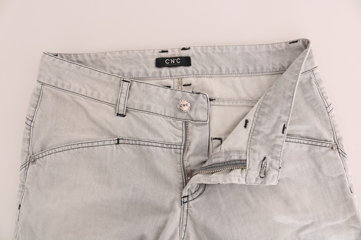 Gray Wash Cotton Slim Jeans