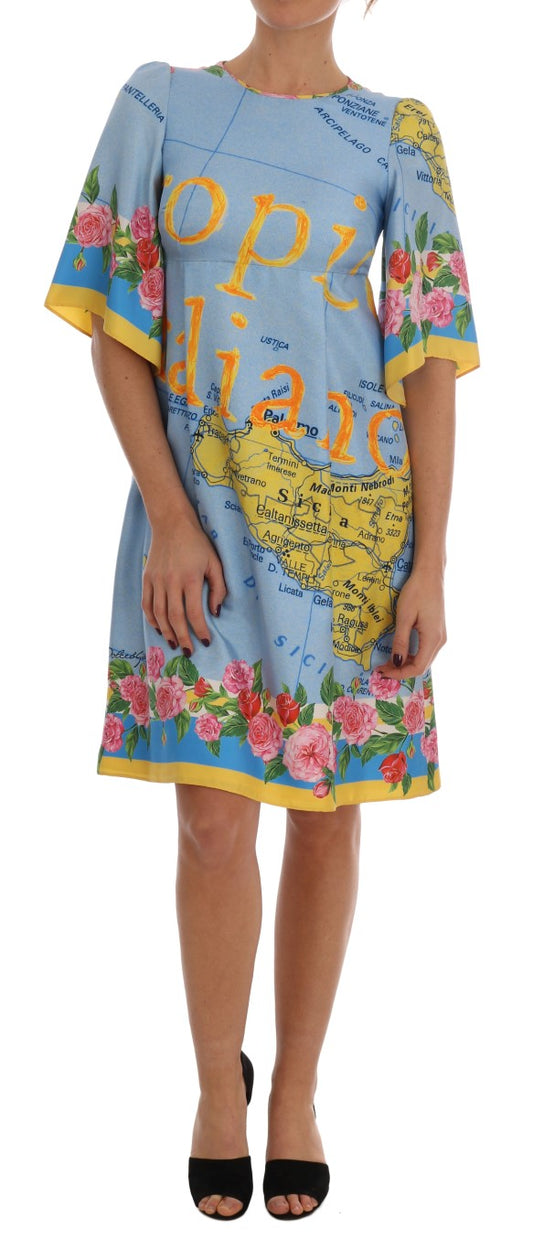 Multicolor Sicily Map Printed Dress