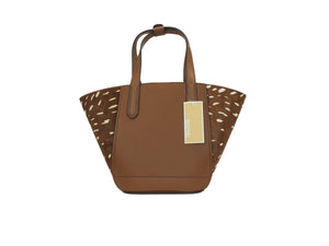 Portia Small Pebbled Leather and Haircalf Tote Handbag (Brown Multi)