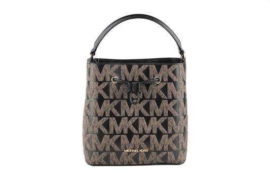 Suri Medium Leather Bucket Messenger Drawstring Hobo Handbag (Black Multi)