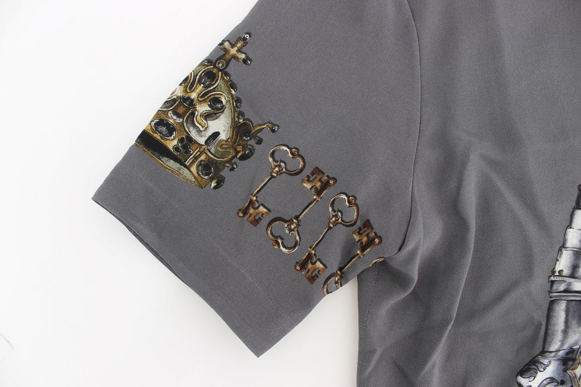Gray Knight Crown Print Silk Blouse Top