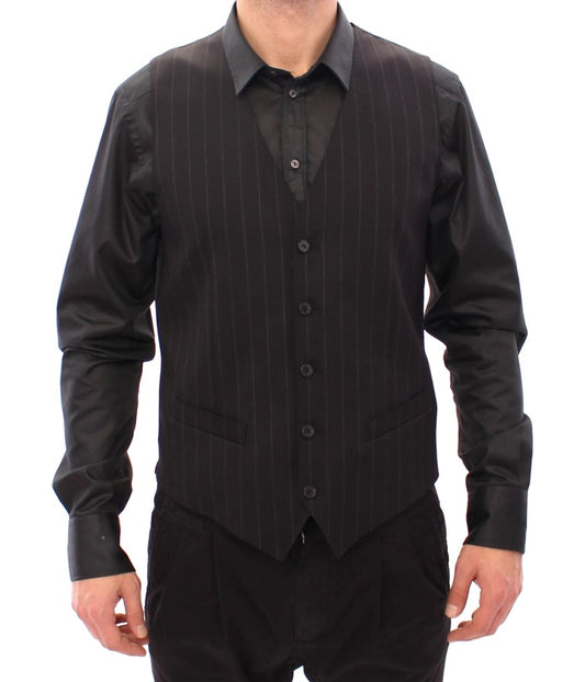 Black Striped Wool Logo Vest