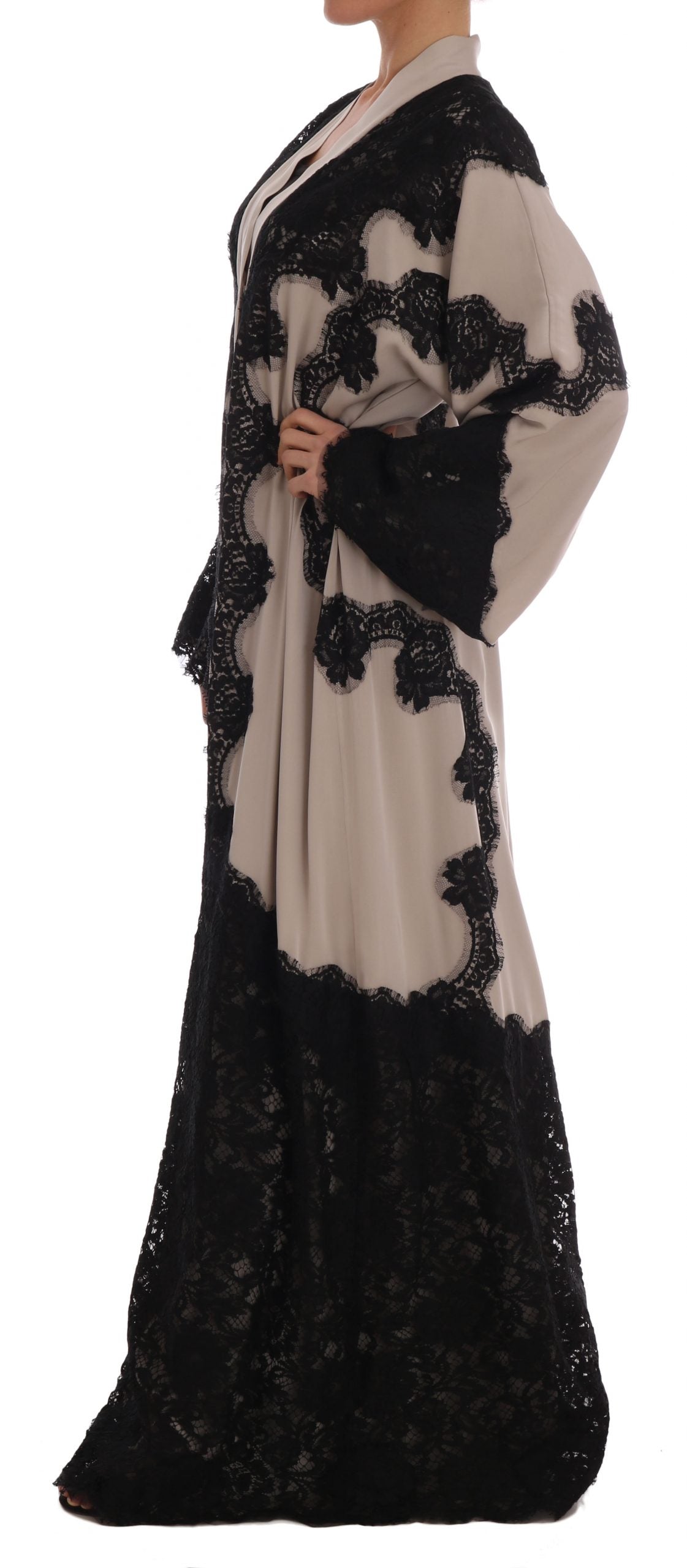 Beige Black Ricamo Kaftan Abaya Dress