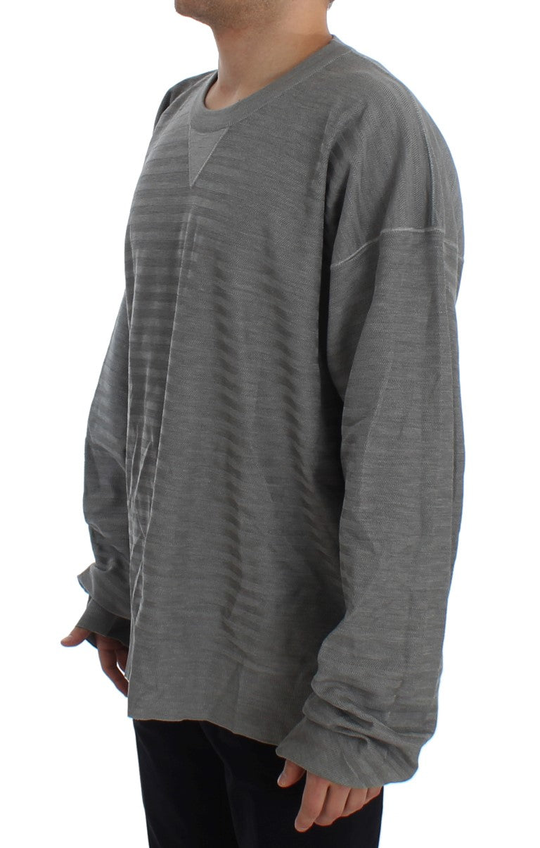 Gray Crewneck Pullover Silk Sweater