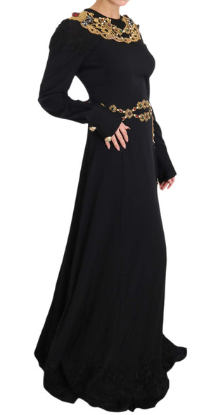 Black Silk Stretch Gold Crystal Dress