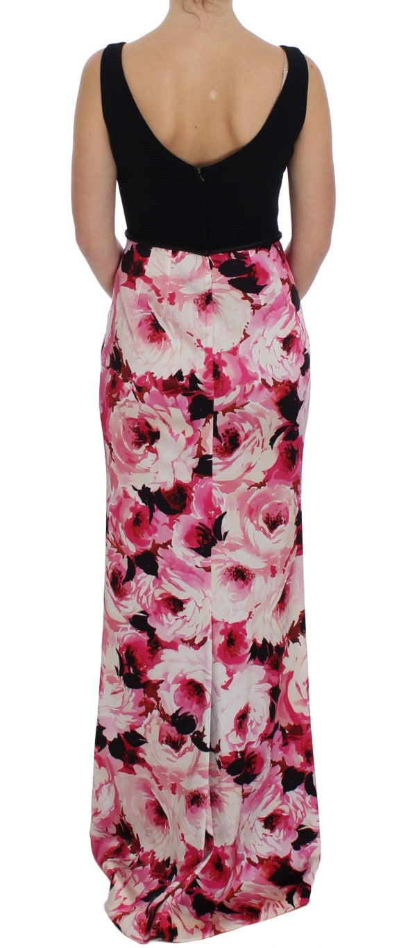 Pink Floral Print Long Maxi Sheath Dress