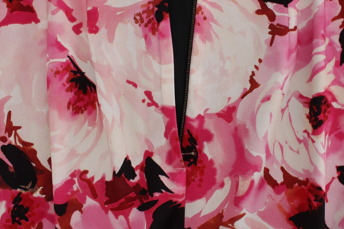 Pink Floral Print Long Maxi Sheath Dress