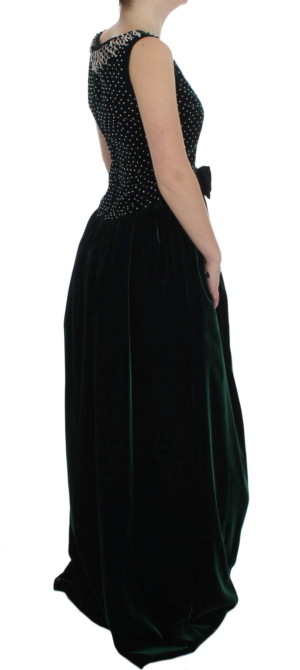 Green Velvet Crystal Long Maxi Dress