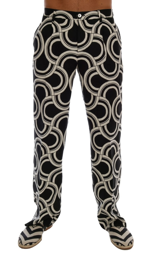 Black White Pattern 100% Linen Pants
