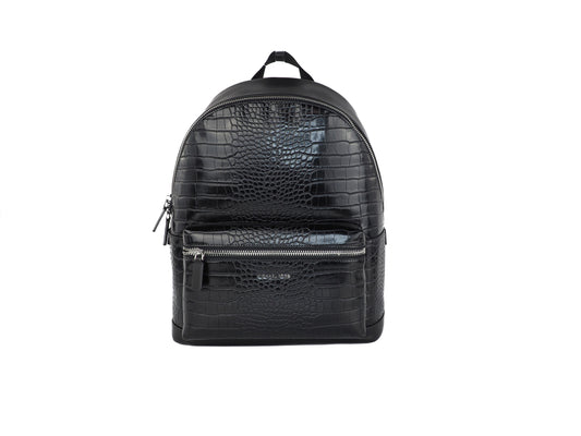Cooper Crocodile Embossed Leather Backpack Bookbag (Black)