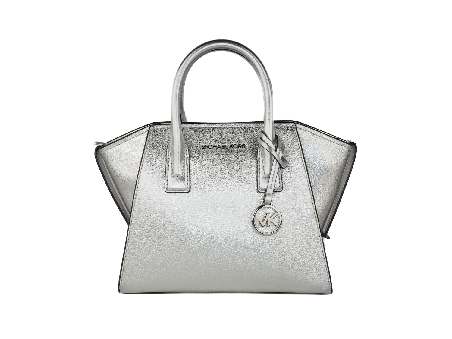 Avril Small Pebble Leather Top Zip Satchel Crossbody Handbag (Silver)