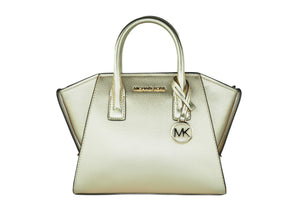 Avril Small Pebble Leather Top Zip Satchel Crossbody Handbag (Pale Gold)