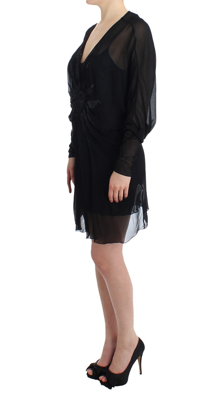 Black long sleeve silk dress