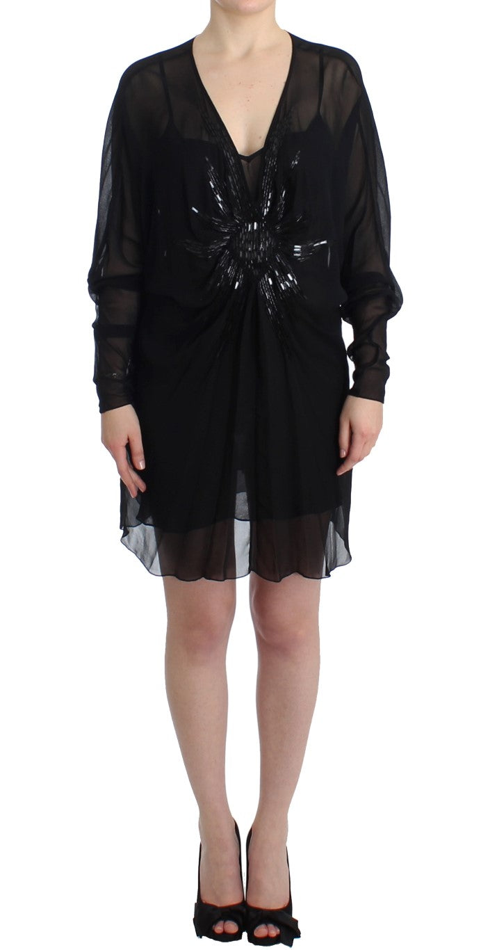 Black long sleeve silk dress