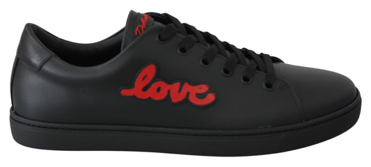 Black Leather Love Heart Sneakers Womens Shoes
