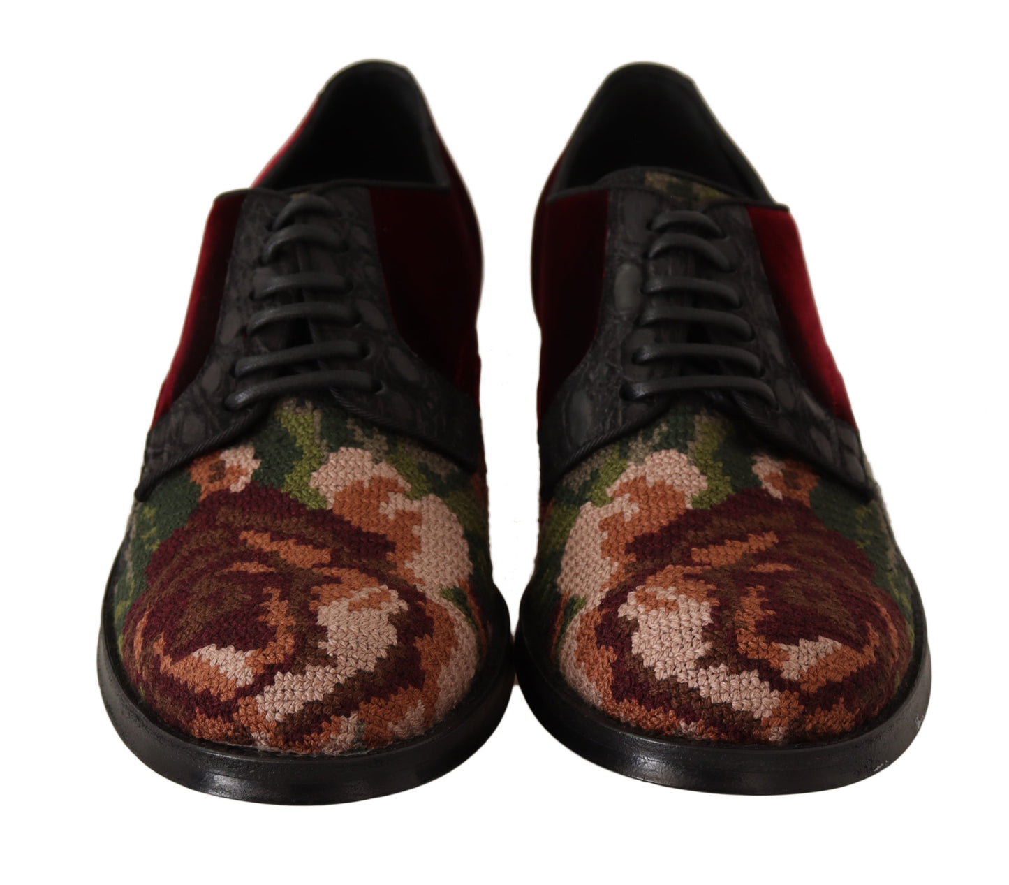 Red RUNWAY Baroque Embroidery Velour Shoes