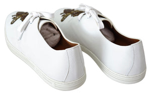 White Leather Bee Crown Loafers Sneakers  Shoes