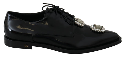 Black Leather Crystal Lace Up Formal Shoes