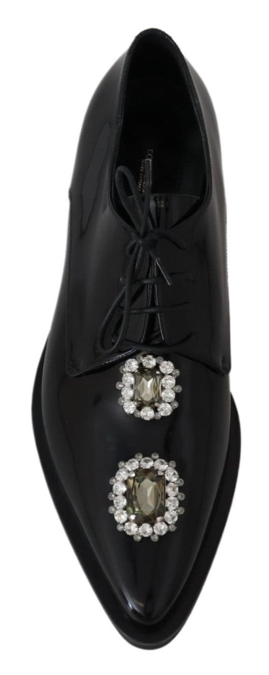 Black Leather Crystal Lace Up Formal Shoes