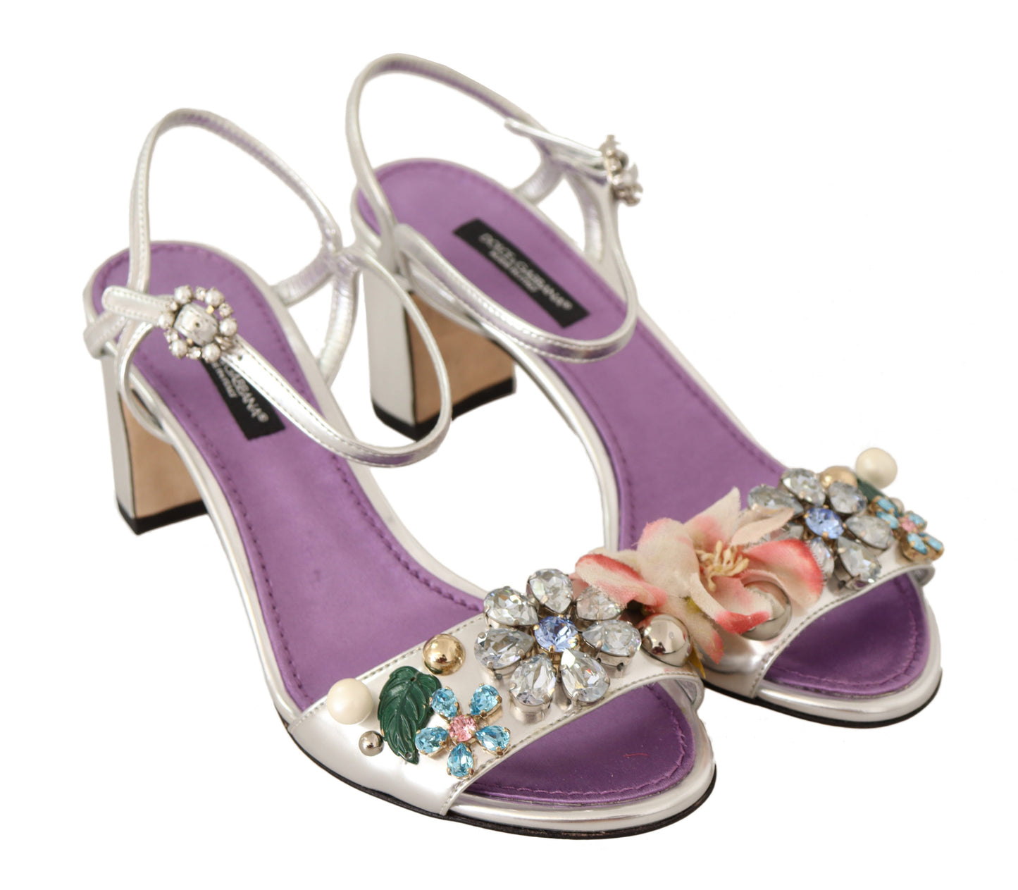 Silver Crystals Ankle Strap Sandals Shoes