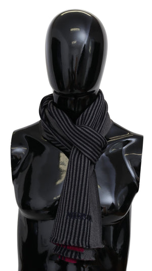 Black Gray Striped Wool Unisex Wrap Scarf