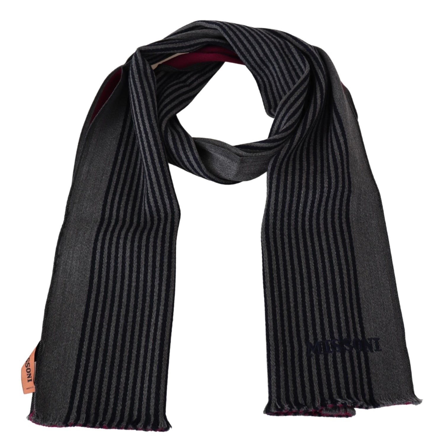 Black Gray Striped Wool Unisex Wrap Scarf