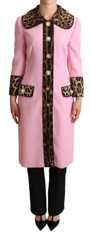 Pink Leopard Wool Trenchcoat Jacket