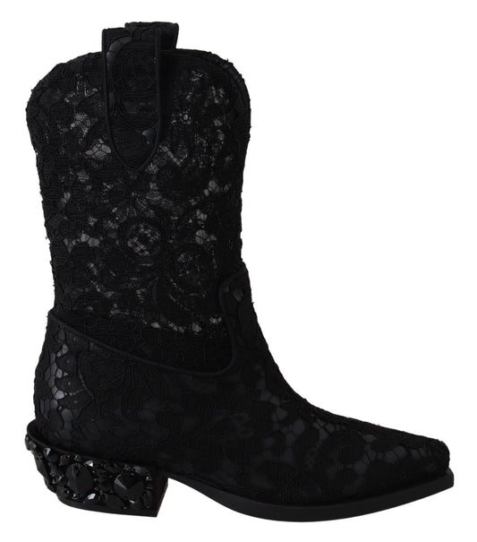 Black Lace Taormina Ankle Cowboy Crystal Shoes