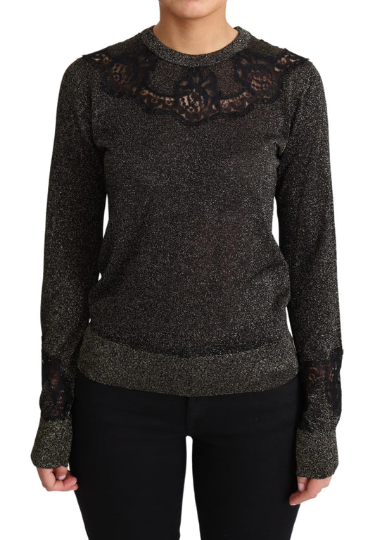 Gold Black Lace Pullover Blouse Tops Sweater