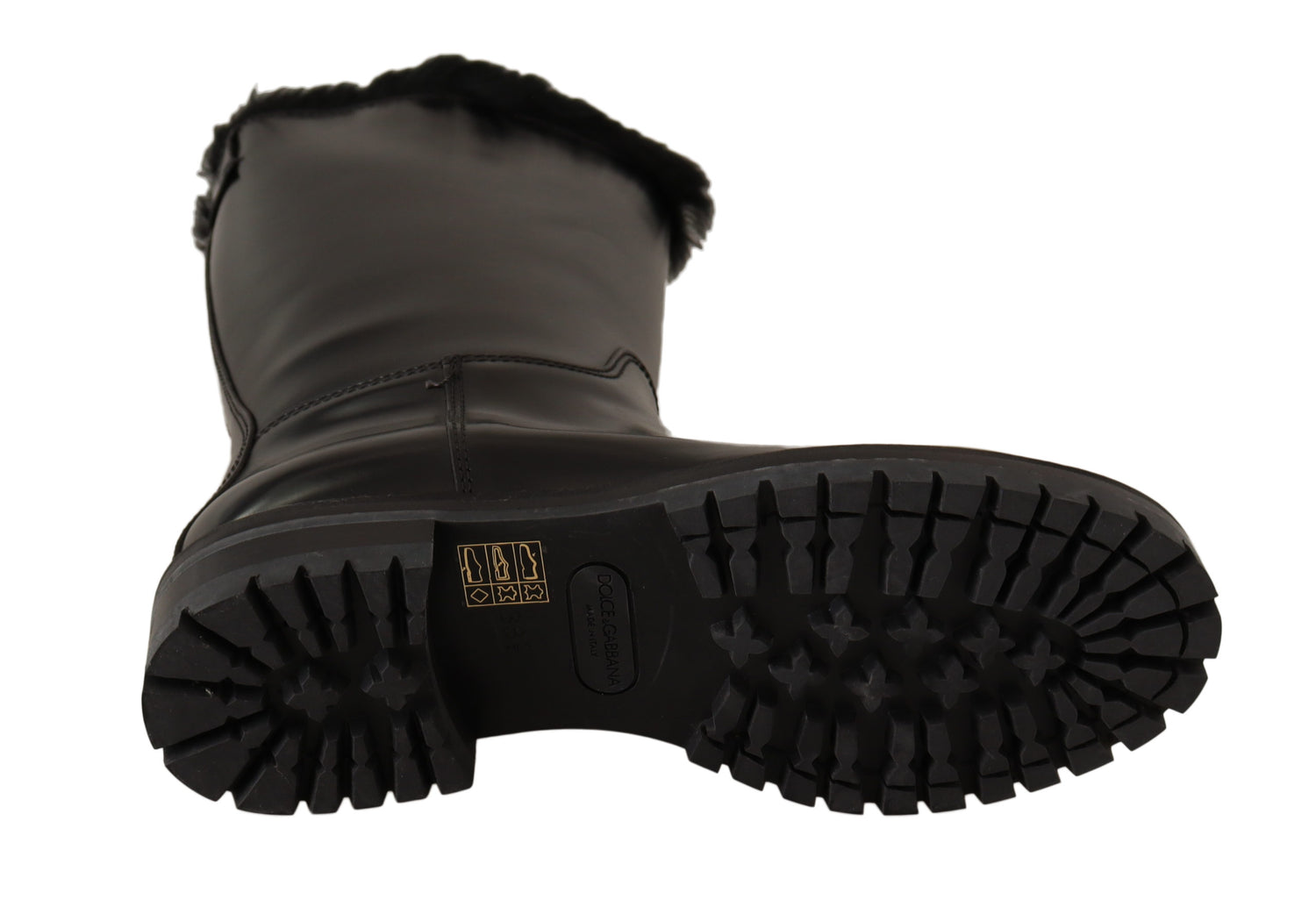 Black Leather Fur Logo Biker Boots Shoes